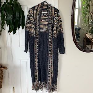 long cardigan with tassels and fringe
